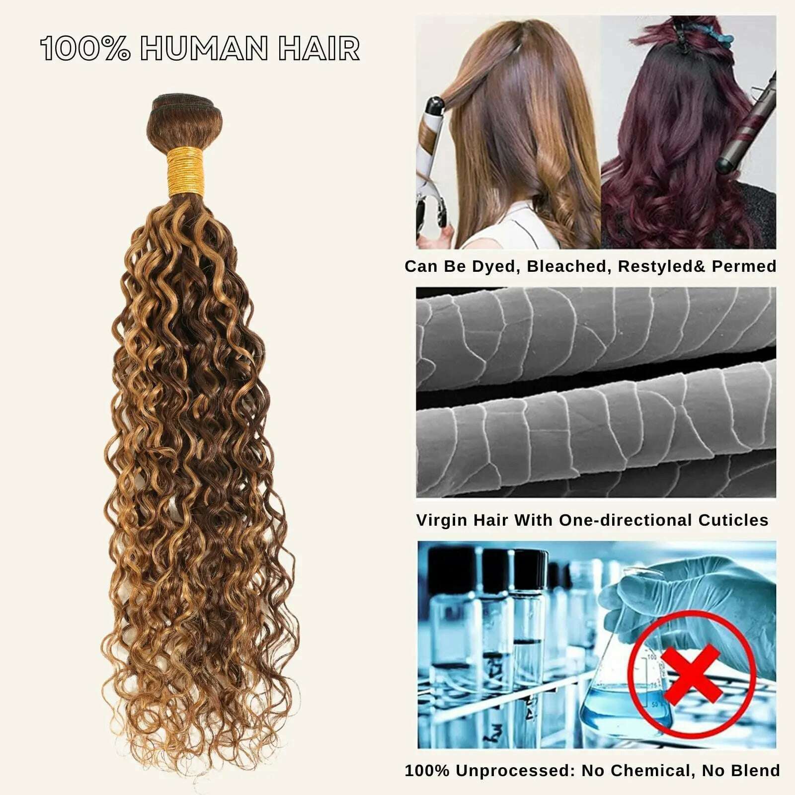 KIMLUD, Honey Blonde Highlight Deep Wave Bundles 22 Inch P4/27 Ombre Single Bundles Wet and Wavy Bundle Human Hair Highlight Brown Color, KIMLUD Womens Clothes