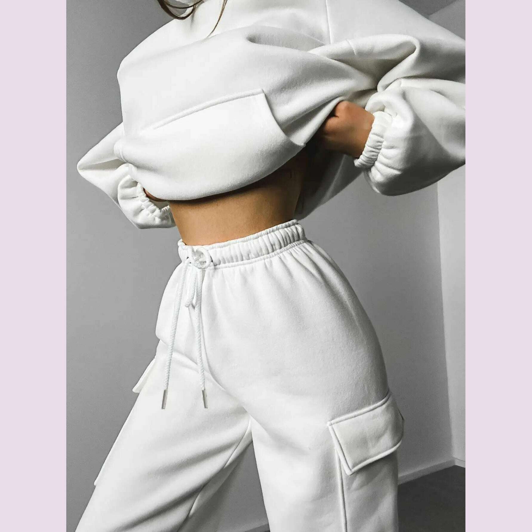 Hoodies Suit Winter Autumn Solid Casual Tracksuit Women Fleece 2 Pieces Set Sports Sweatshirts Pullover Jogger Sweatpants Outfit - KIMLUD