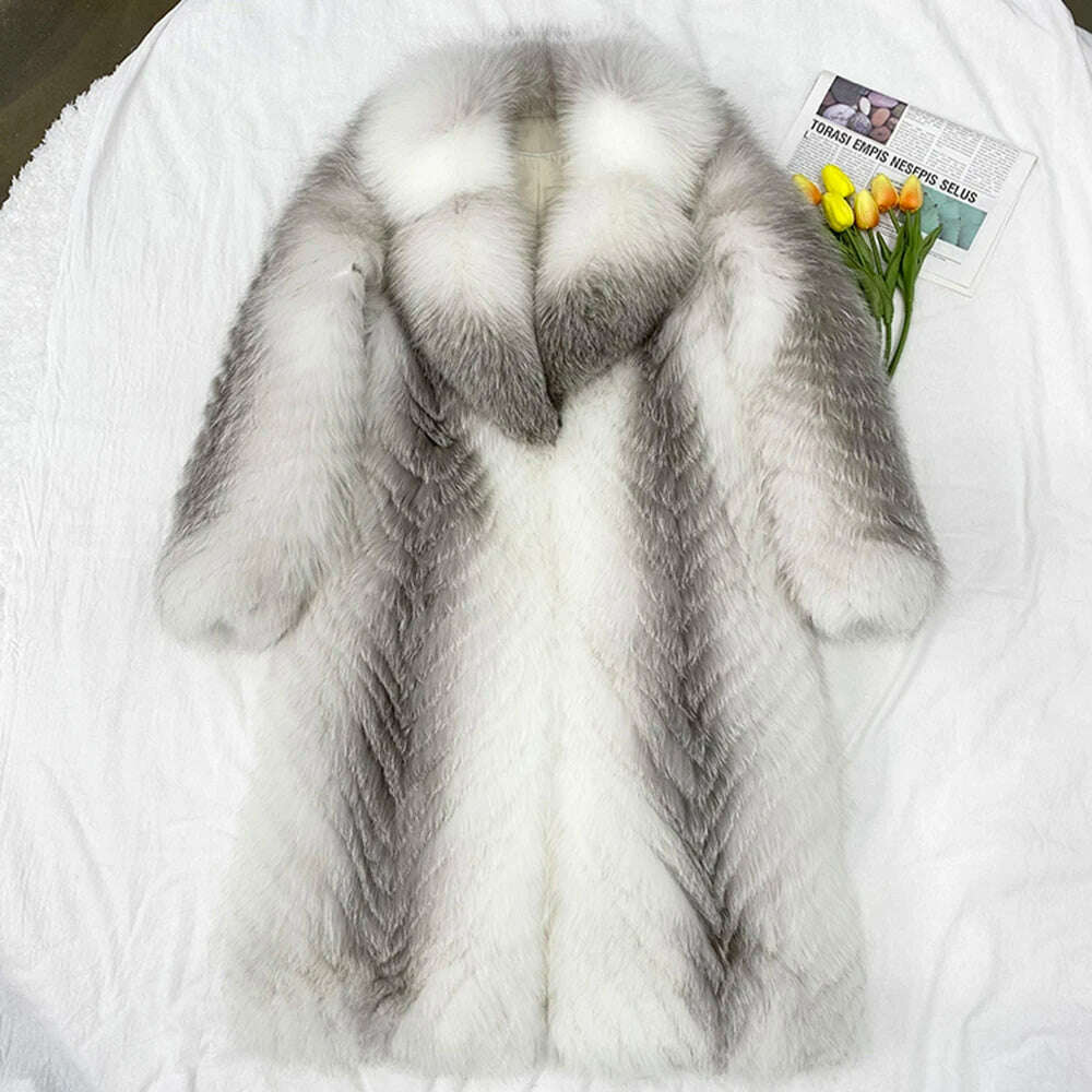 KIMLUD, Hot 2023 Natural Fluffy Fur Jacket Women Winter Coat Real Fox Fur Coat X-long Luxury Clothes Ladies Fashion Streetwear, 11 / S bust 90cm, KIMLUD APPAREL - Womens Clothes