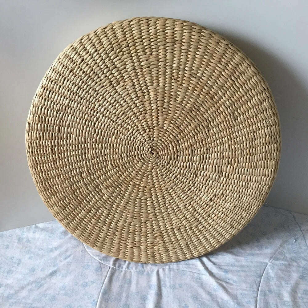 Hot 40cm*40cm Handmade Woven Natural Straw Round Pouf Tatami Cushion Floor Japanese Style Cushion Home Textile - KIMLUD