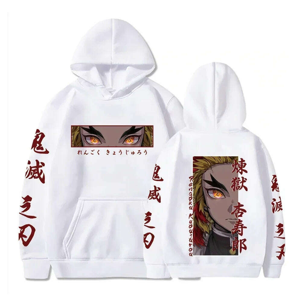 KIMLUD, Hot Anime Demon Slayer Hooded Rengoku Kyoujurou Eyes Graphic Print Autumn Winter Men Women Casual Sweatshirt Plus Size Hoodie, KIMLUD Womens Clothes