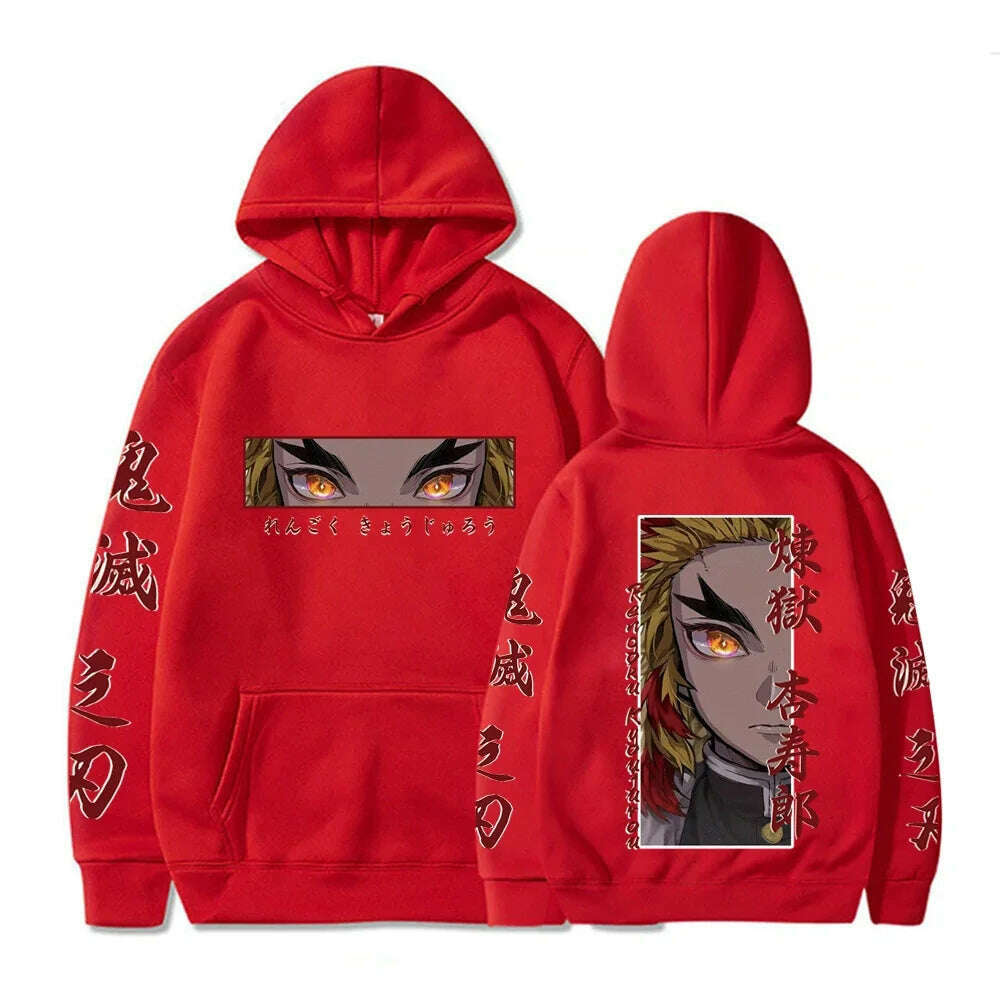 KIMLUD, Hot Anime Demon Slayer Hooded Rengoku Kyoujurou Eyes Graphic Print Autumn Winter Men Women Casual Sweatshirt Plus Size Hoodie, Red / XXXL, KIMLUD APPAREL - Womens Clothes
