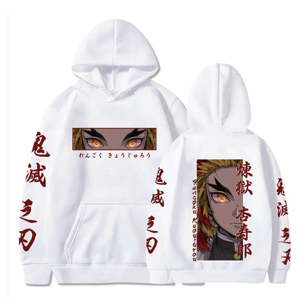 KIMLUD, Hot Anime Demon Slayer Hooded Rengoku Kyoujurou Eyes Graphic Print Autumn Winter Men Women Casual Sweatshirt Plus Size Hoodie, white / XXXL, KIMLUD APPAREL - Womens Clothes