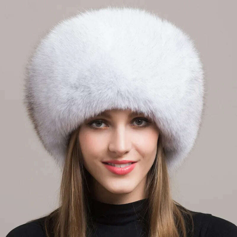 Hot Sale 100% natural Fox Fur Hat Women Cap Thick Fur Cap Winter Warm Hat Female Fashion For Women Hat With Earmuffs Hat - KIMLUD