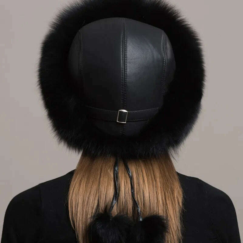Hot Sale 100% natural Fox Fur Hat Women Cap Thick Fur Cap Winter Warm Hat Female Fashion For Women Hat With Earmuffs Hat - KIMLUD