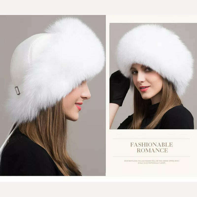 Hot Sale 100% natural Fox Fur Hat Women Cap Thick Fur Cap Winter Warm Hat Female Fashion For Women Hat With Earmuffs Hat - KIMLUD