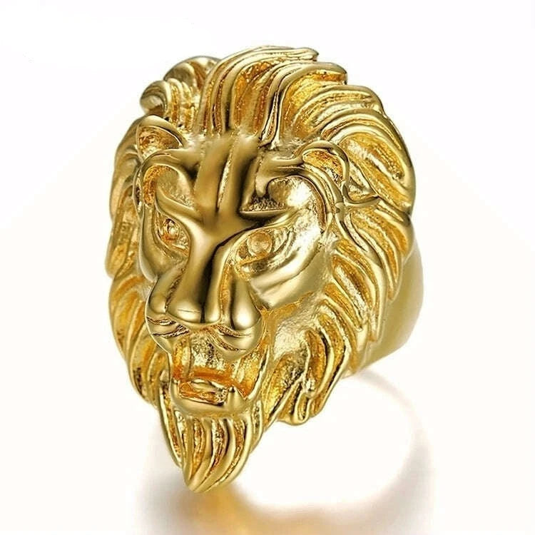 KIMLUD, hot sale Gold silver color Stainless steel Lion 's head Men Hip hop rings fashion punk Animal shape ring male Hiphop jewelry, Silver / 10, KIMLUD APPAREL - Womens Clothes