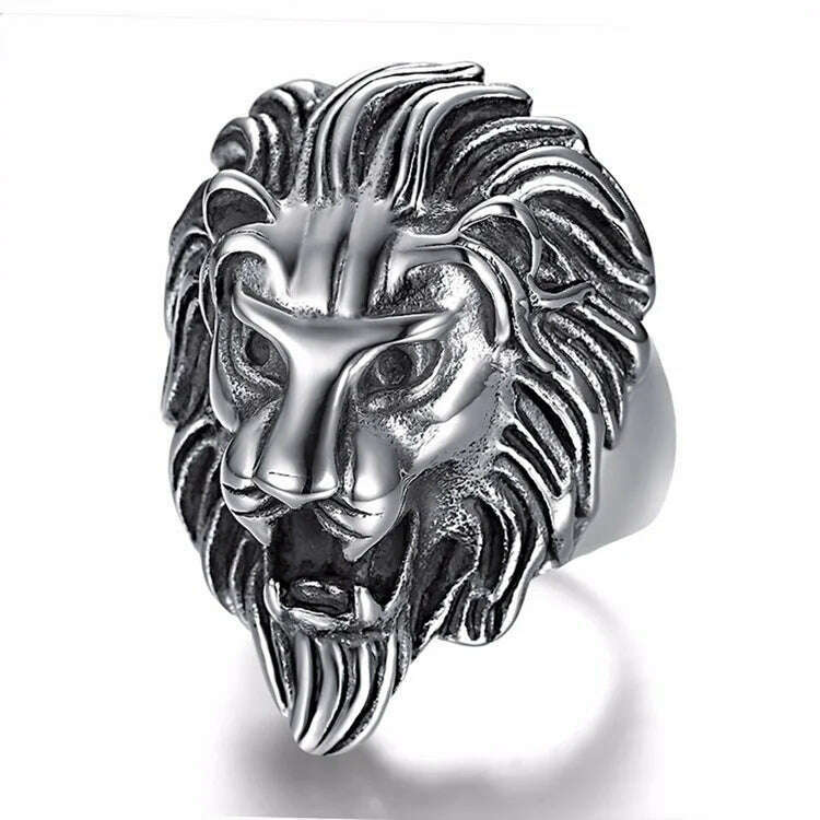KIMLUD, hot sale Gold silver color Stainless steel Lion 's head Men Hip hop rings fashion punk Animal shape ring male Hiphop jewelry, KIMLUD Womens Clothes
