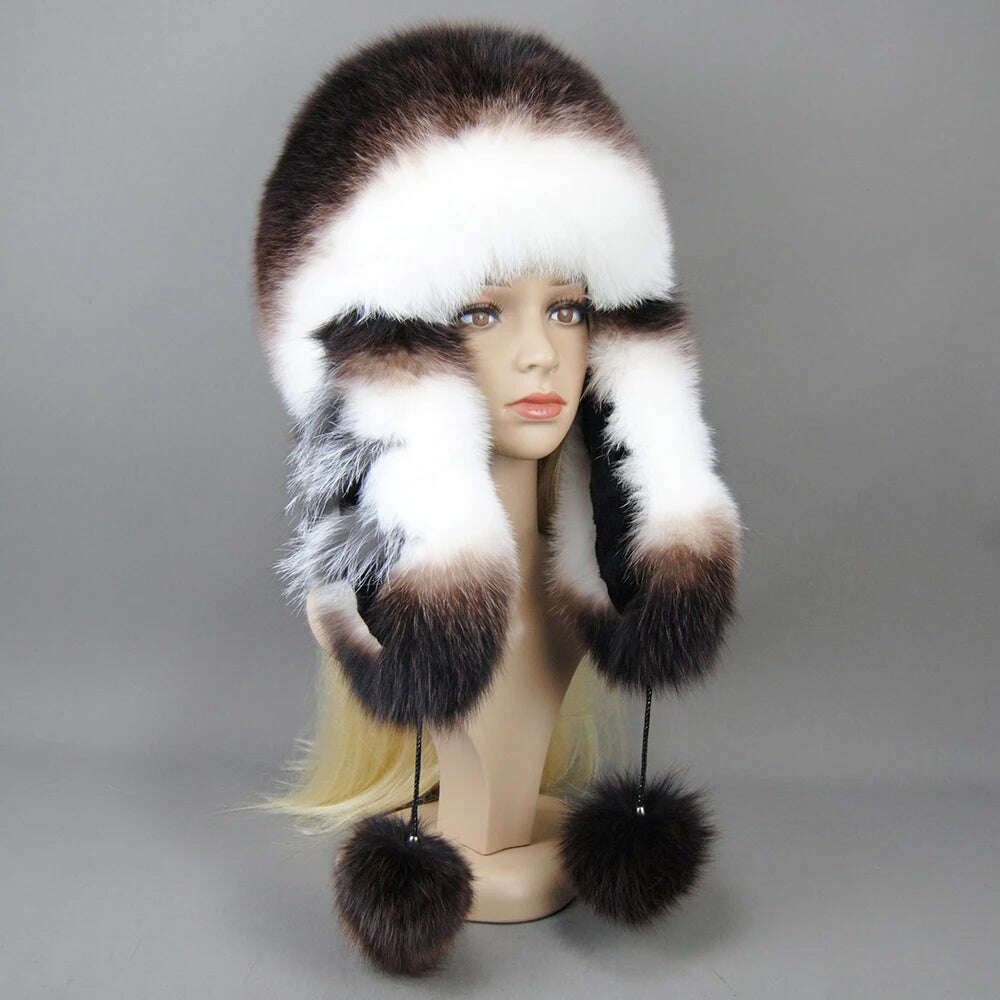 KIMLUD, Hot Sale Lady Winter Warm Luxury 100% Natural Fox Fur Hat Fashion Fluffy Fox Fur Rex Rabbit Fur Caps Women Real Fur Bomber Hats, color 3 / Adjustable, KIMLUD APPAREL - Womens Clothes