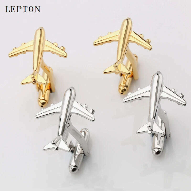 KIMLUD, Hot Sale Real Tie Clip Fashion Plane Styling Cuff links Mens Metal AirPlane Cufflinks For Mens Lepton Plane Design Cufflinks, KIMLUD Womens Clothes