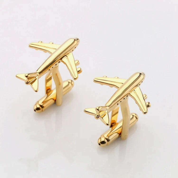 KIMLUD, Hot Sale Real Tie Clip Fashion Plane Styling Cuff links Mens Metal AirPlane Cufflinks For Mens Lepton Plane Design Cufflinks, KIMLUD Womens Clothes