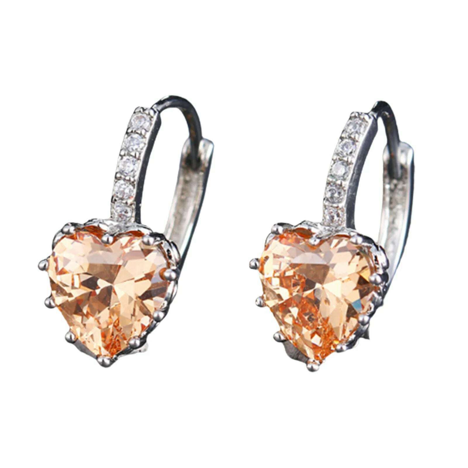 KIMLUD, HOT SALES!!! Women's Luxury Pink Love Heart Rhinestone Gold Plated Leverback Hoop Earrings fashion jewelry accessory 17 x 19mm, Orange / United States, KIMLUD Womens Clothes