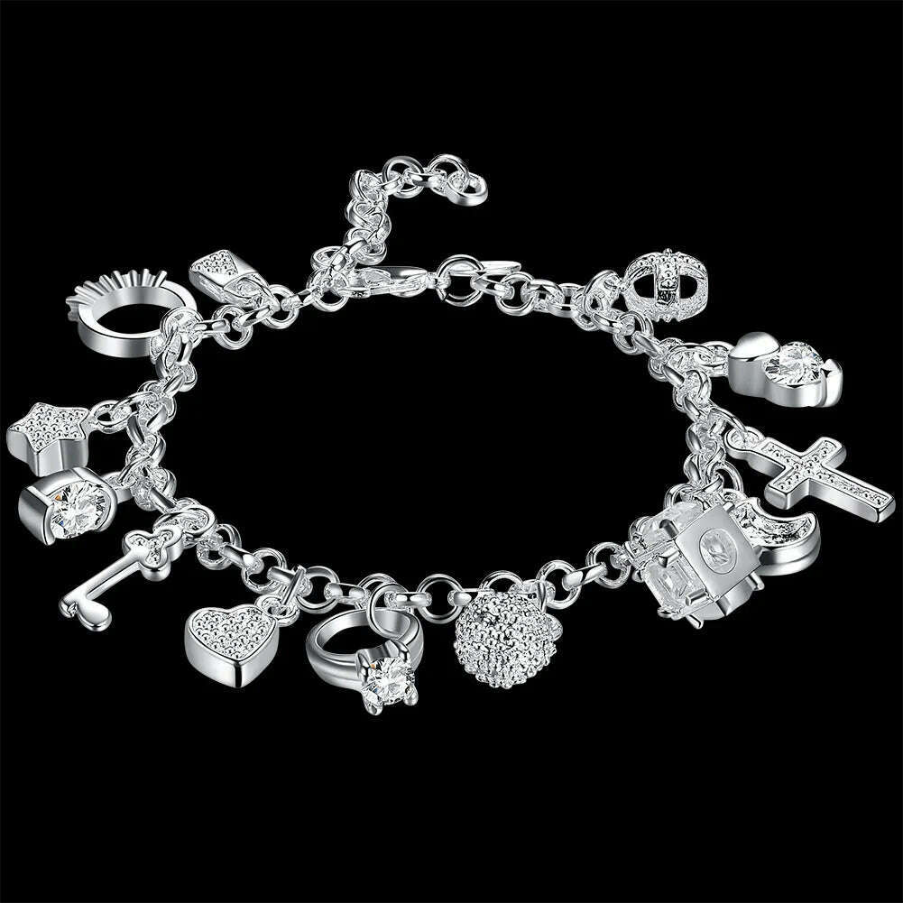 Hot Street fashion silver color fine Zircon heart key Pendant Bracelet for woman party Gifts wedding accessories Jewelry - KIMLUD