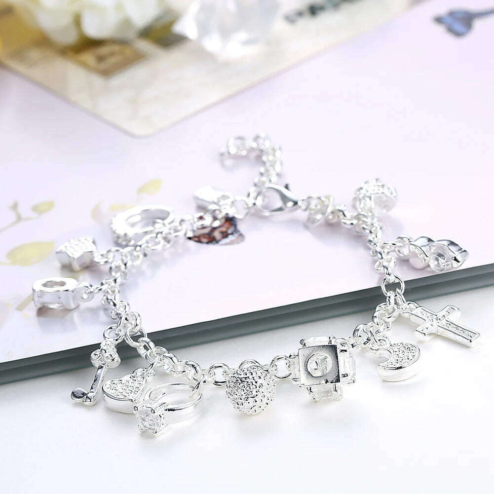 KIMLUD, Hot Street fashion silver color fine Zircon heart key Pendant Bracelet for woman party Gifts wedding accessories Jewelry, KIMLUD Womens Clothes
