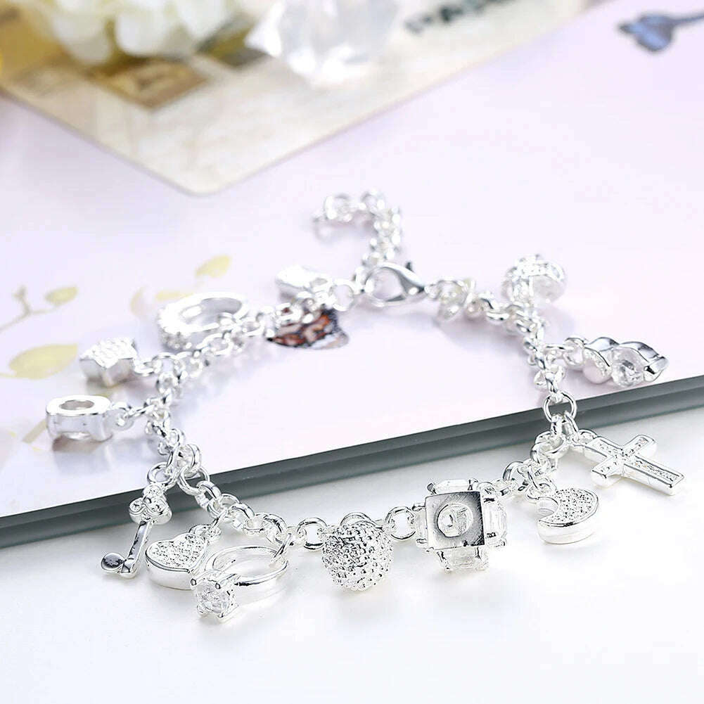 Hot Street fashion silver color fine Zircon heart key Pendant Bracelet for woman party Gifts wedding accessories Jewelry - KIMLUD