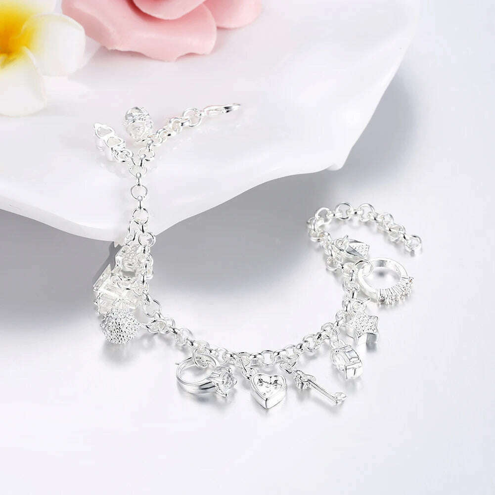 Hot Street fashion silver color fine Zircon heart key Pendant Bracelet for woman party Gifts wedding accessories Jewelry - KIMLUD
