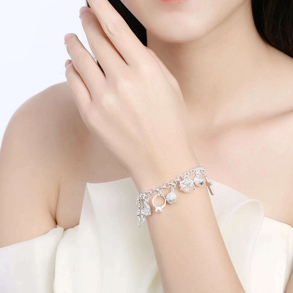 Hot Street fashion silver color fine Zircon heart key Pendant Bracelet for woman party Gifts wedding accessories Jewelry - KIMLUD