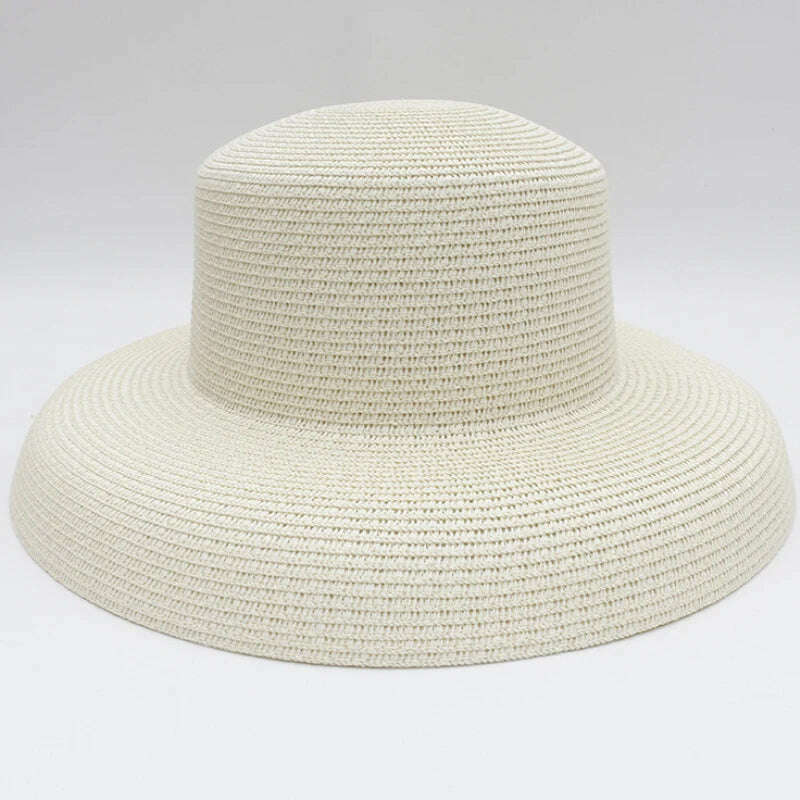 KIMLUD, HT2303 2023 New Summer Sun Hats Ladies Solid Plain Elegant Wide Brim Hat Female Round Top Panama Floppy Straw Beach Hat Women, KIMLUD Womens ClothesKIMLUD, HT2303 2023 New Summer Sun Hats Ladies Solid Plain Elegant Wide Brim Hat Female Round Top Panama Floppy Straw Beach Hat Women, Ivory, KIMLUD APPAREL - Womens Clothes