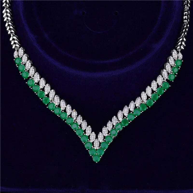 KIMLUD, HUAMI Fine Jewelry Sets White Green Gold Earrings and Necklace for Women Wedding Engaged Banquet High Quality Jewelry Lady, KIMLUD Womens Clothes