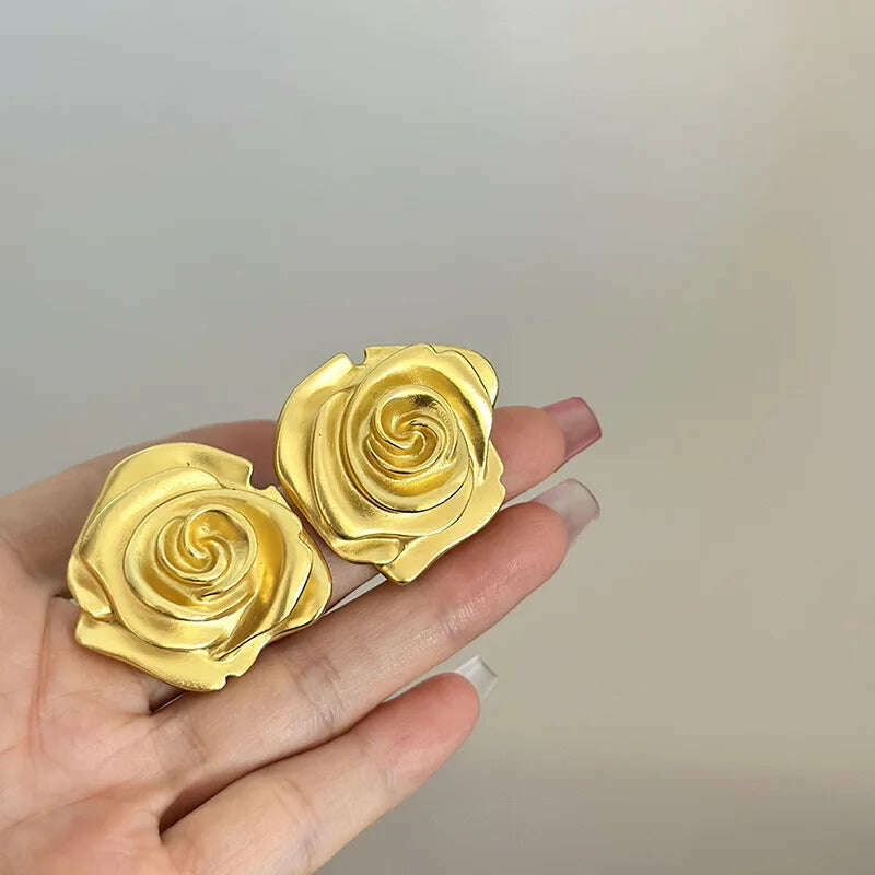 HUANZHI Enamel Pink Flower Stud Earring Irregular Petal Vintage Drip Oil Elegant Sweet Jewerly Gift for Women Girls - KIMLUD