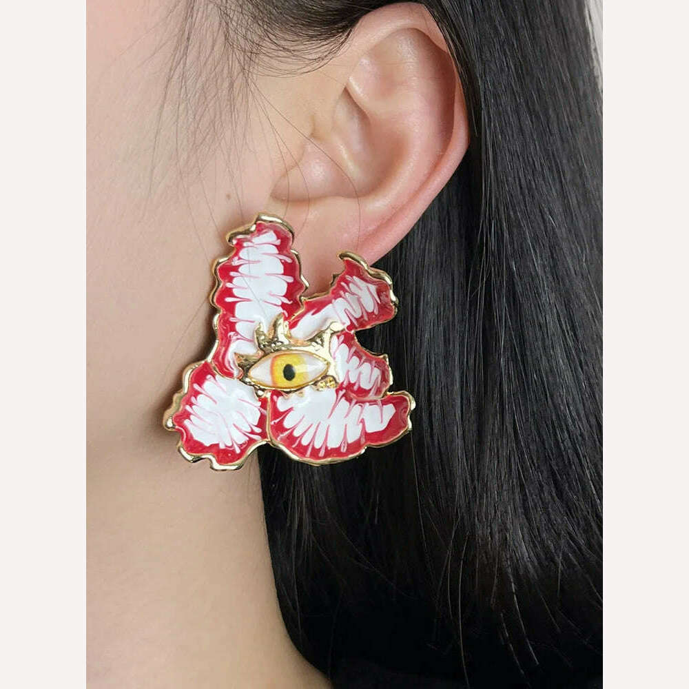 HUANZHI Enamel Pink Flower Stud Earring Irregular Petal Vintage Drip Oil Elegant Sweet Jewerly Gift for Women Girls - KIMLUD