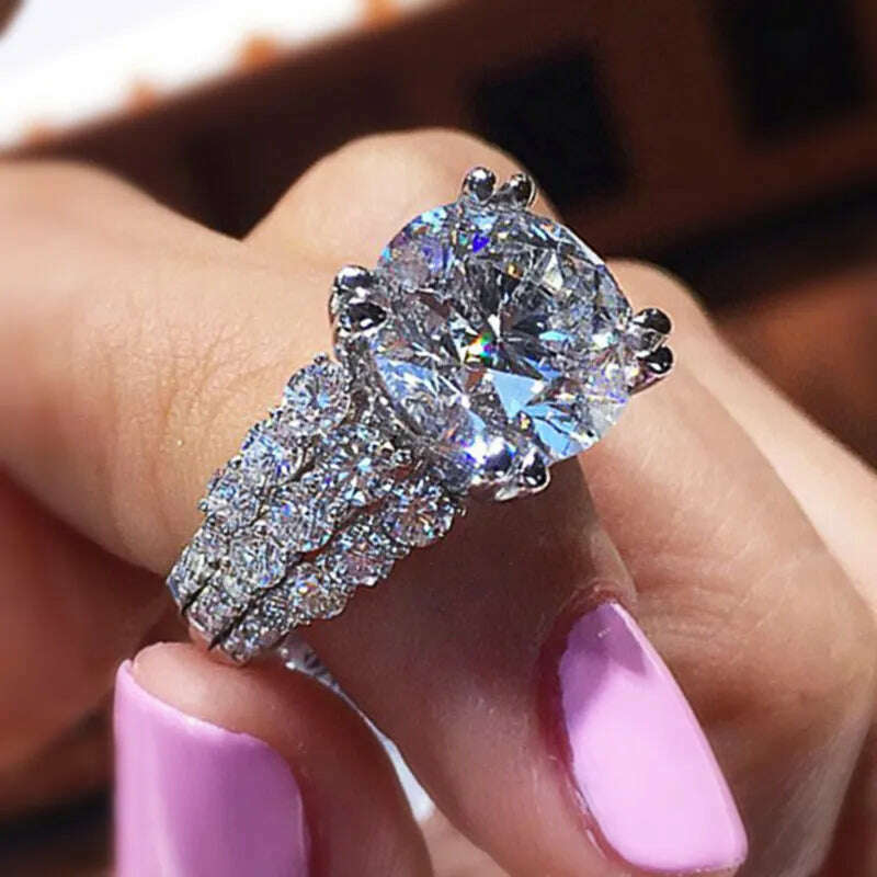 Huitan Dazzling 3 Rows CZ with Big Round Zircon Elegant Women Wedding Rings High Quality Delicate Girl Gift Ring Fashion Jewelry - KIMLUD