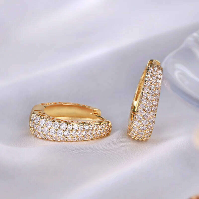 KIMLUD, Huitan Hollow Gold Color Hoop Earrings for Women Paved Dazzling CZ Stone Luxury Trendy Female Circle Earrings Statement Jewelry, KIMLUD Womens Clothes