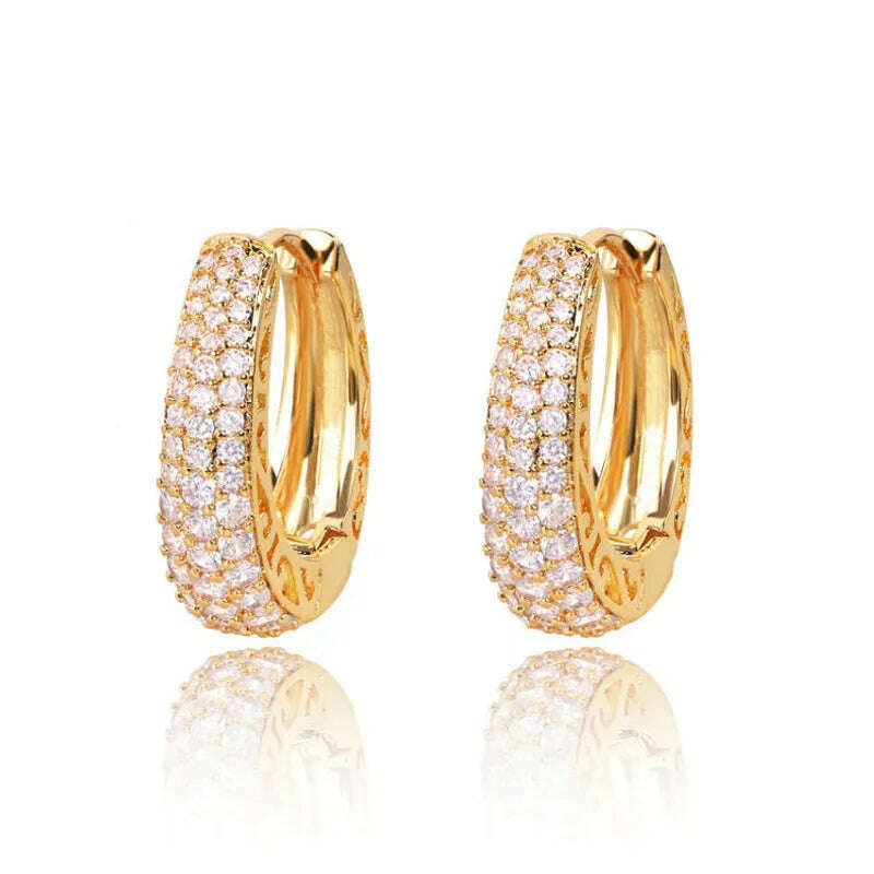 KIMLUD, Huitan Hollow Gold Color Hoop Earrings for Women Paved Dazzling CZ Stone Luxury Trendy Female Circle Earrings Statement Jewelry, KIMLUD Womens Clothes