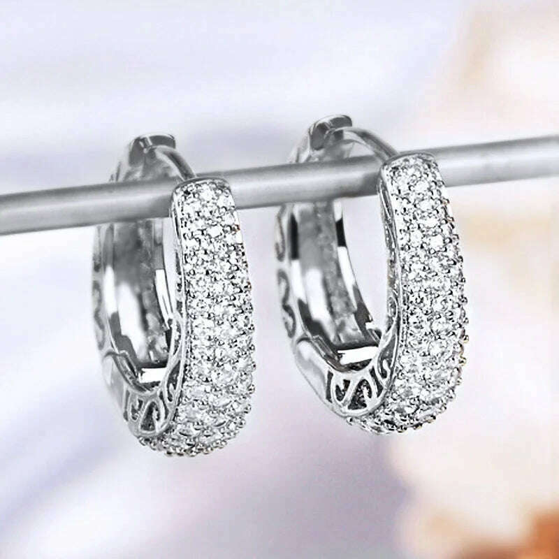 KIMLUD, Huitan Hollow Gold Color Hoop Earrings for Women Paved Dazzling CZ Stone Luxury Trendy Female Circle Earrings Statement Jewelry, E2998, KIMLUD Womens Clothes