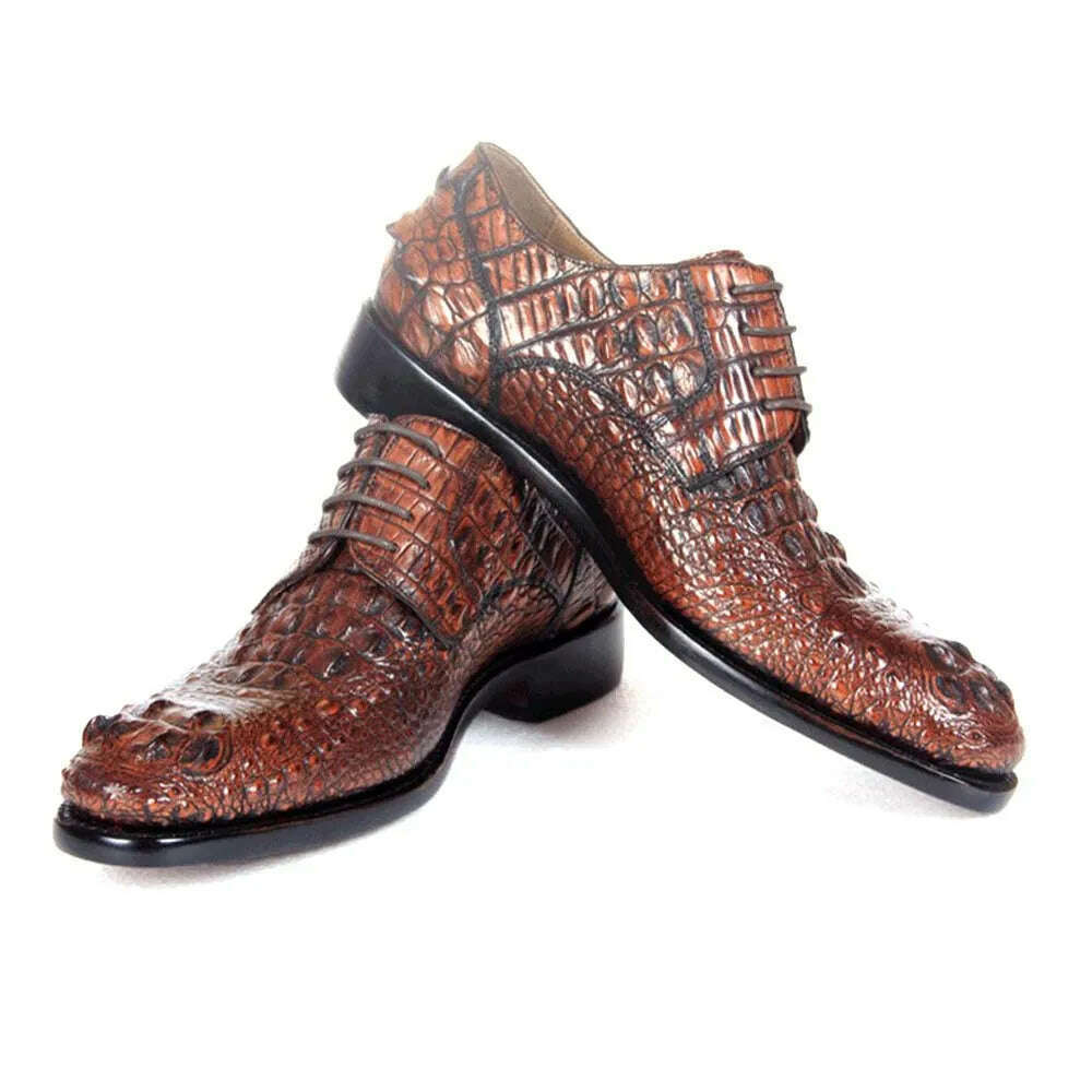 KIMLUD, Hulangzhishi Men's Crocodile Leather Shoes in Brush Color for Business and Formal Occasions Trendy Dress Shoes with Short Length, KIMLUD Womens Clothes