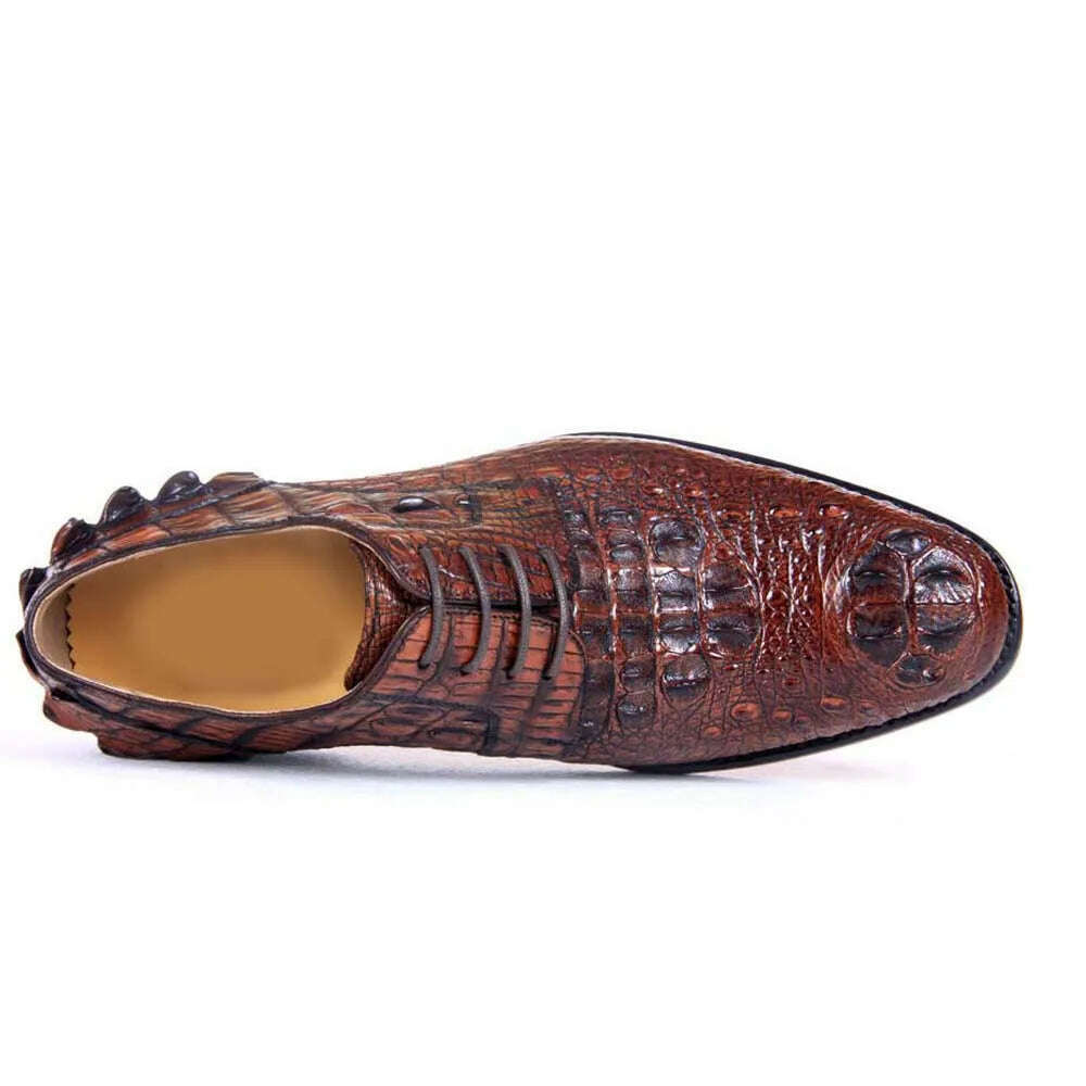 KIMLUD, Hulangzhishi Men's Crocodile Leather Shoes in Brush Color for Business and Formal Occasions Trendy Dress Shoes with Short Length, KIMLUD Womens Clothes
