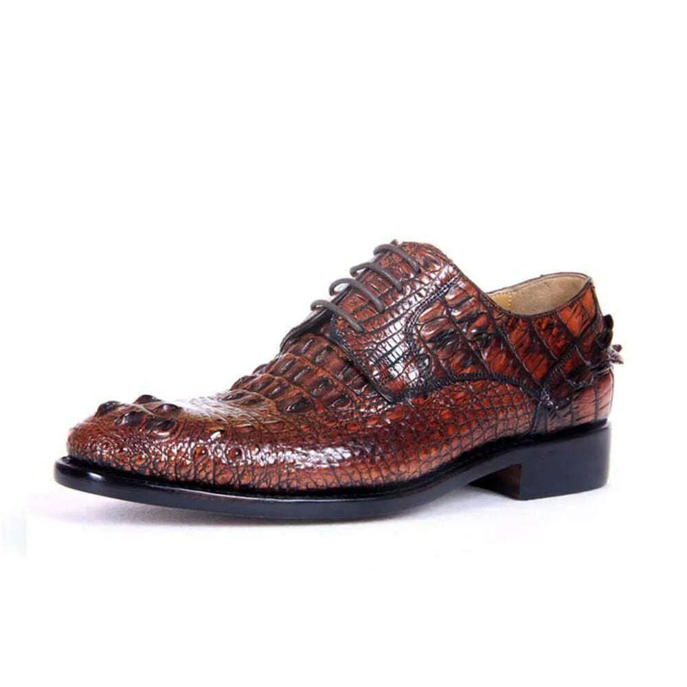KIMLUD, Hulangzhishi Men's Crocodile Leather Shoes in Brush Color for Business and Formal Occasions Trendy Dress Shoes with Short Length, coffee / 48 / CHINA, KIMLUD APPAREL - Womens Clothes