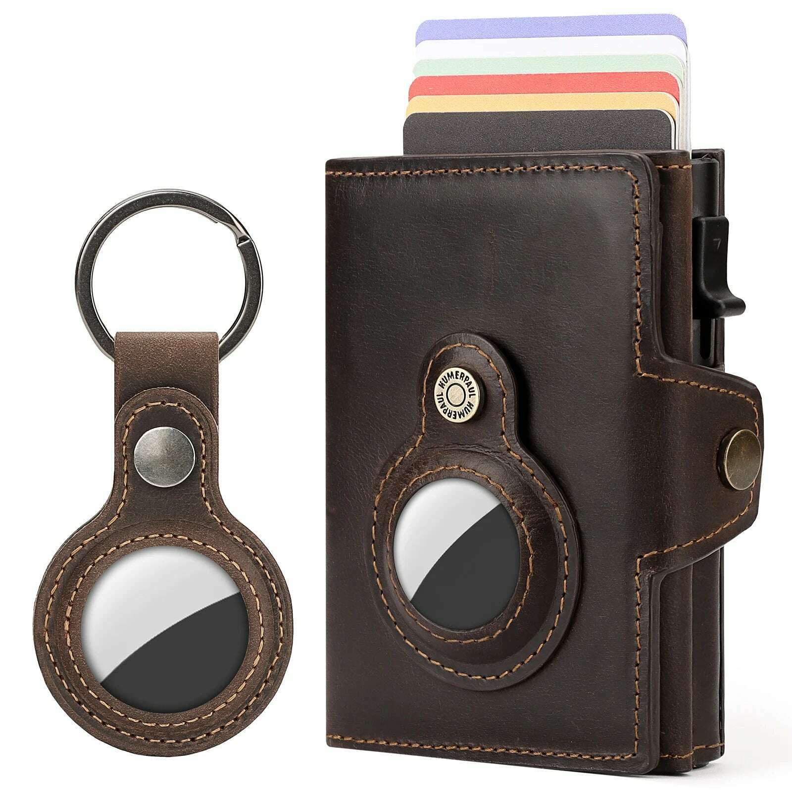 HUMERPAUL Wallet for Apple Airtage RFID Blocking Card Holder Business Aluminum Pop Up Slide Cardholder Case with Zip Coin Purse - KIMLUD