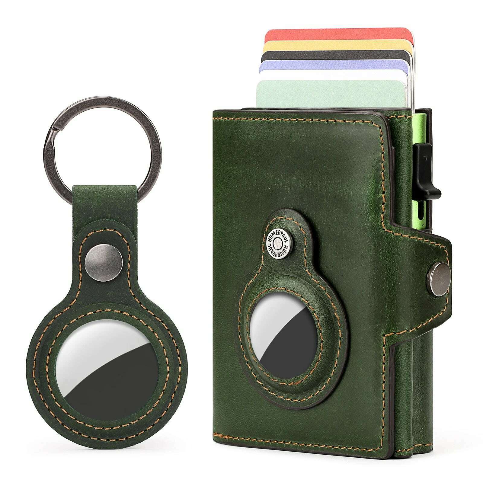 HUMERPAUL Wallet for Apple Airtage RFID Blocking Card Holder Business Aluminum Pop Up Slide Cardholder Case with Zip Coin Purse - KIMLUD