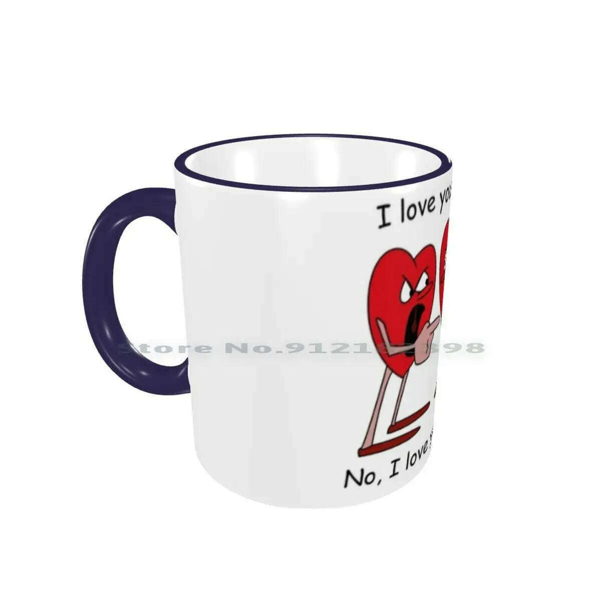 KIMLUD, I Love You More! Ceramic Mugs Coffee Cups Milk Tea Mug Hearts Love Valentines Day Romantic Creative Trending Vintage Gift, Border Navy Mug / One Size, KIMLUD APPAREL - Womens Clothes