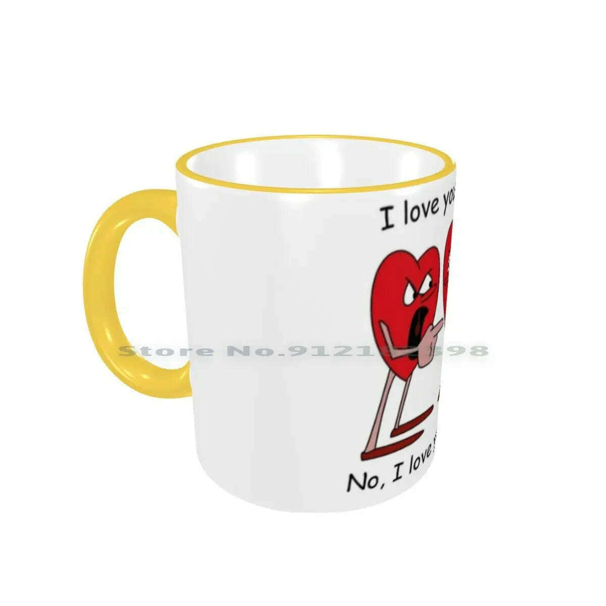 KIMLUD, I Love You More! Ceramic Mugs Coffee Cups Milk Tea Mug Hearts Love Valentines Day Romantic Creative Trending Vintage Gift, Border Yellow Mug / One Size, KIMLUD APPAREL - Womens Clothes