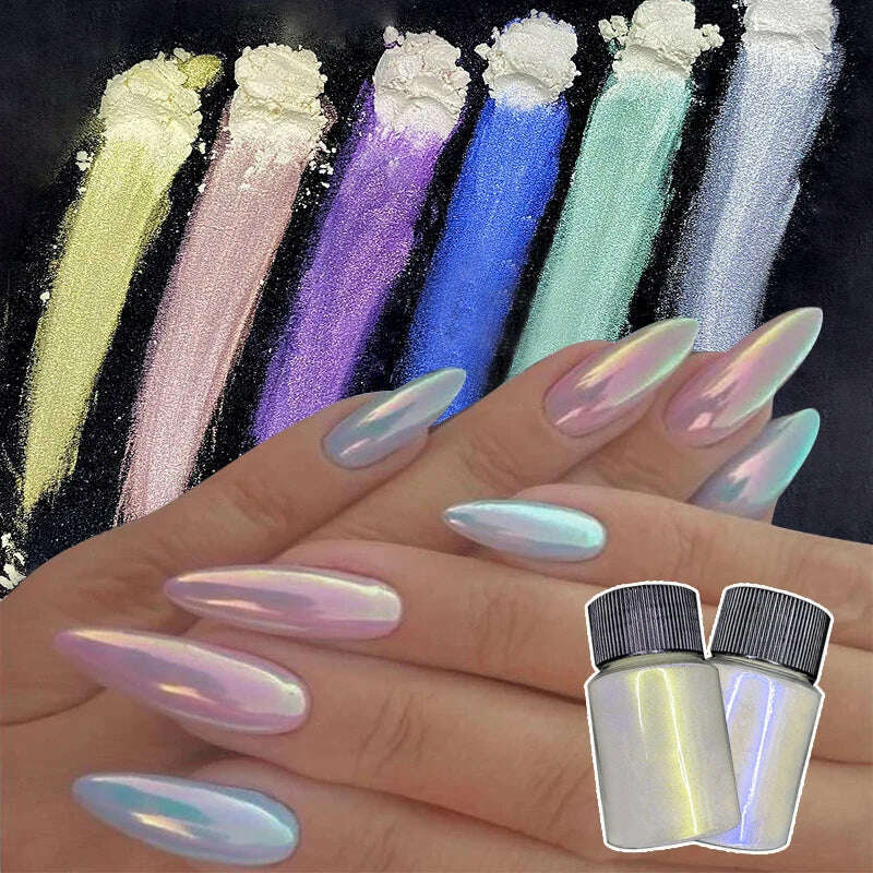 KIMLUD, Ice Muscle Aurora Neon Glitter Mirror Nail Powder Pigment Pearl Nail Art Glitter Dust Chrome Aurora Blue Manicure Holographic, KIMLUD Womens Clothes