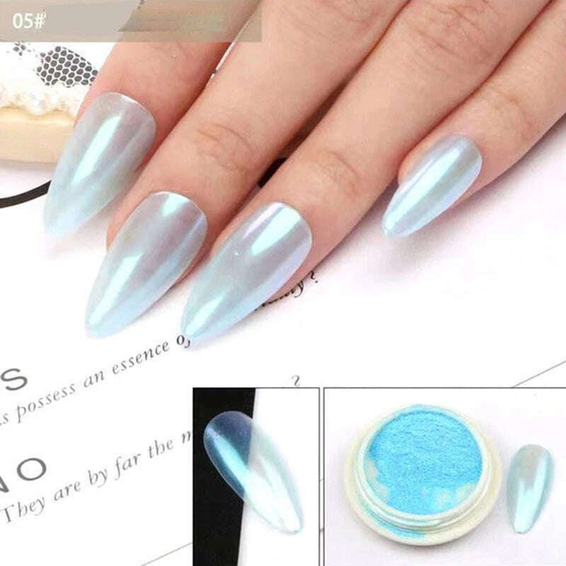 KIMLUD, Ice Muscle Aurora Neon Glitter Mirror Nail Powder Pigment Pearl Nail Art Glitter Dust Chrome Aurora Blue Manicure Holographic, 05, KIMLUD APPAREL - Womens Clothes