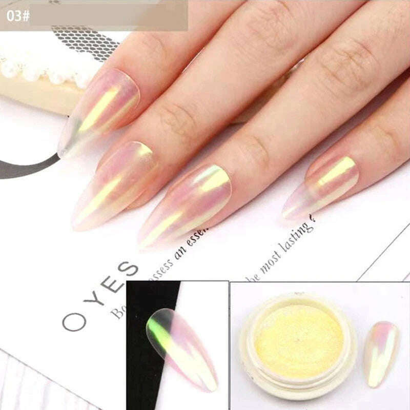 KIMLUD, Ice Muscle Aurora Neon Glitter Mirror Nail Powder Pigment Pearl Nail Art Glitter Dust Chrome Aurora Blue Manicure Holographic, 03, KIMLUD APPAREL - Womens Clothes