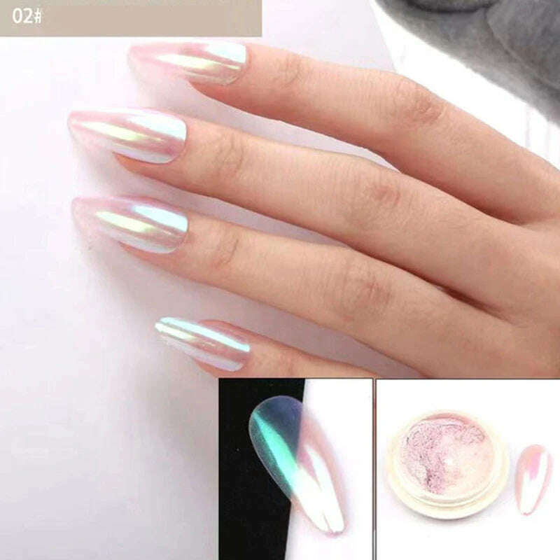 KIMLUD, Ice Muscle Aurora Neon Glitter Mirror Nail Powder Pigment Pearl Nail Art Glitter Dust Chrome Aurora Blue Manicure Holographic, KIMLUD Womens Clothes