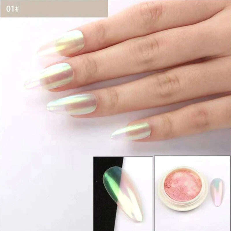 KIMLUD, Ice Muscle Aurora Neon Glitter Mirror Nail Powder Pigment Pearl Nail Art Glitter Dust Chrome Aurora Blue Manicure Holographic, 01, KIMLUD APPAREL - Womens Clothes