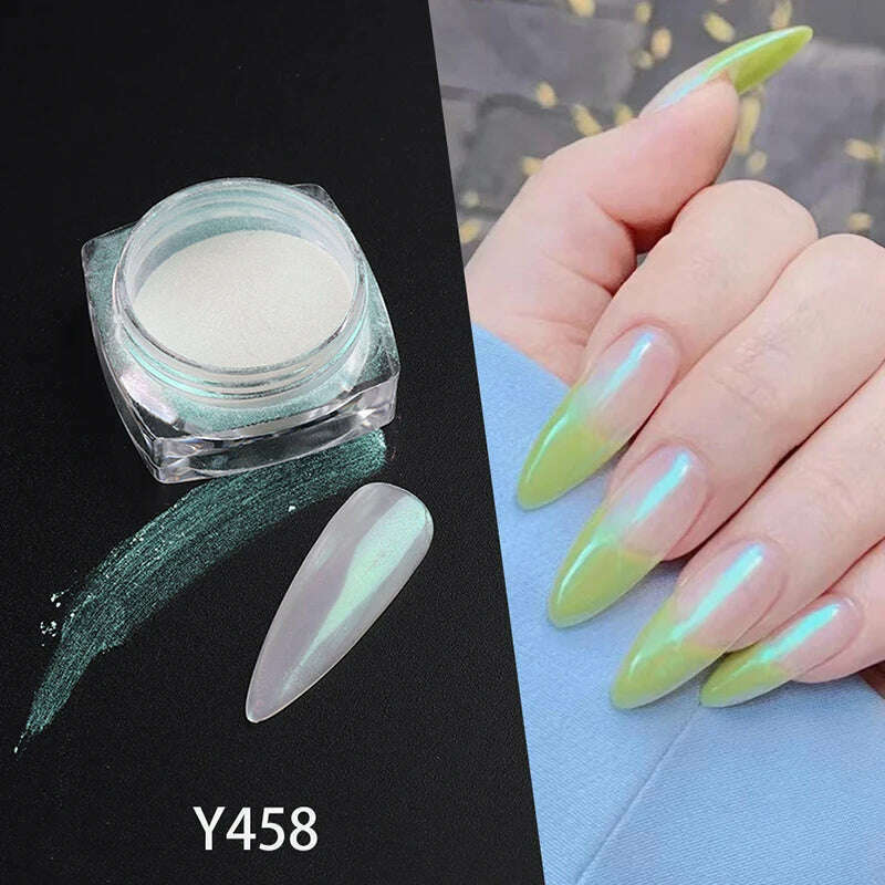 KIMLUD, Ice Muscle Aurora Neon Glitter Mirror Nail Powder Pigment Pearl Nail Art Glitter Dust Chrome Aurora Blue Manicure Holographic, KIMLUD Womens Clothes