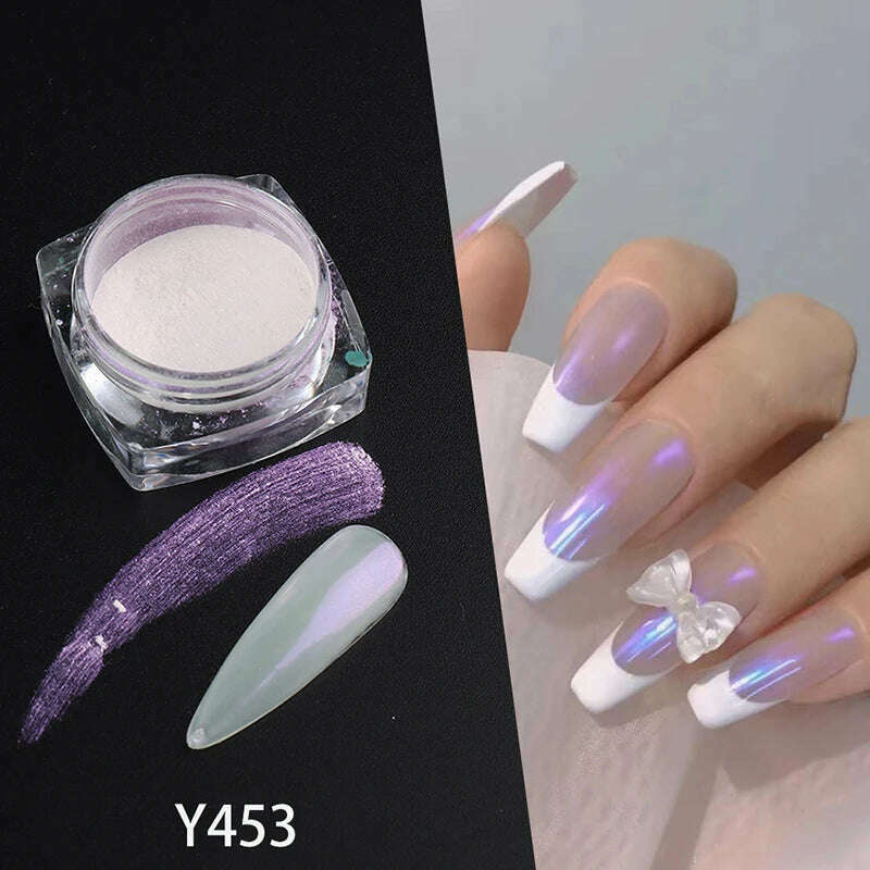 KIMLUD, Ice Muscle Aurora Neon Glitter Mirror Nail Powder Pigment Pearl Nail Art Glitter Dust Chrome Aurora Blue Manicure Holographic, Y453, KIMLUD APPAREL - Womens Clothes
