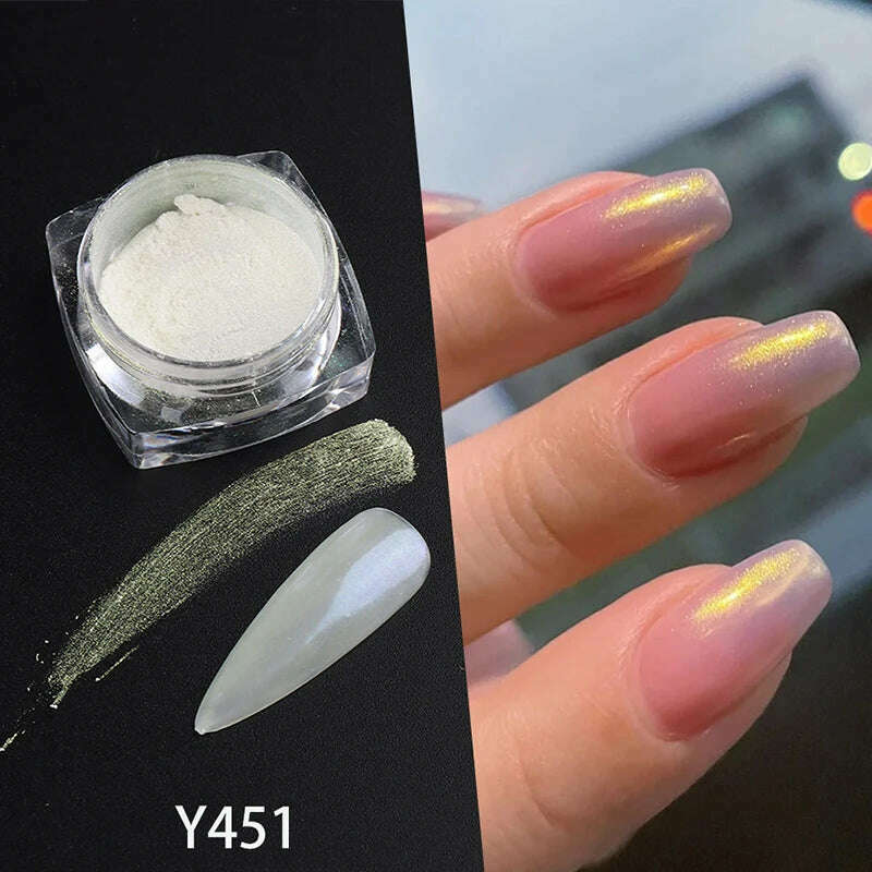 KIMLUD, Ice Muscle Aurora Neon Glitter Mirror Nail Powder Pigment Pearl Nail Art Glitter Dust Chrome Aurora Blue Manicure Holographic, Y451, KIMLUD APPAREL - Womens Clothes