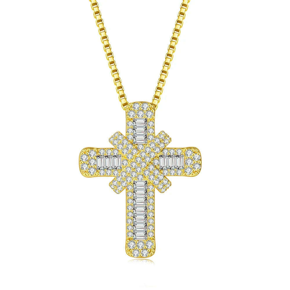 KIMLUD, Iced Out Pendants Cross Necklaces for Women Hip Hop Gold Color Zircon Neck Chain Streetwear Hippie Jewelry Christmas Gift OHP142, box chain 1 / 45cm, KIMLUD Womens Clothes
