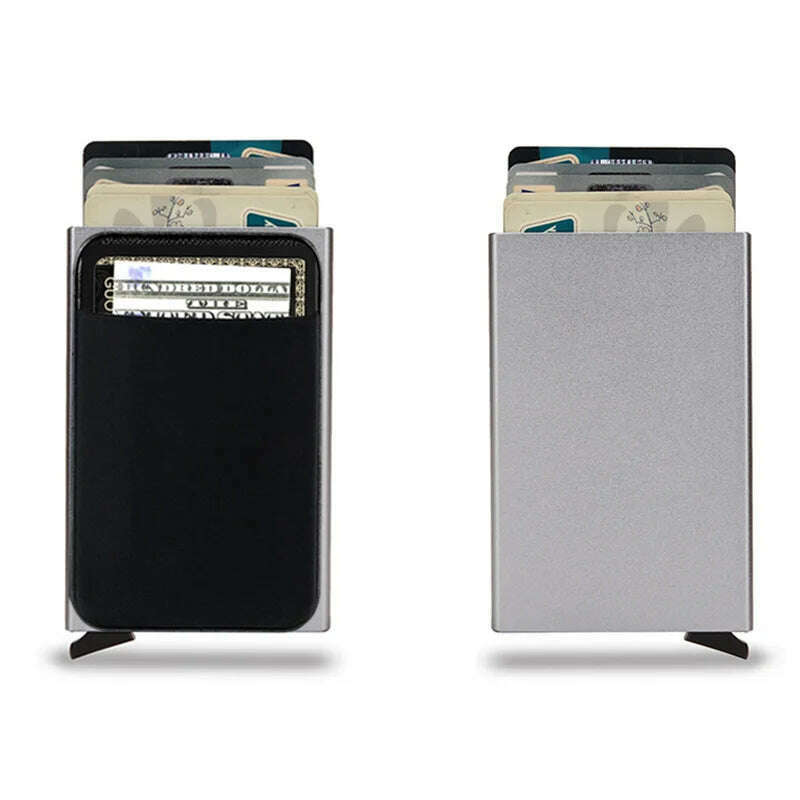 KIMLUD, ID Credit Bank Card Holder Wallet Luxury Brand Men Anti Rfid Blocking Protected Magic Leather Slim Mini Small Money Wallets Case, Type4-Dark Grey, KIMLUD APPAREL - Womens Clothes