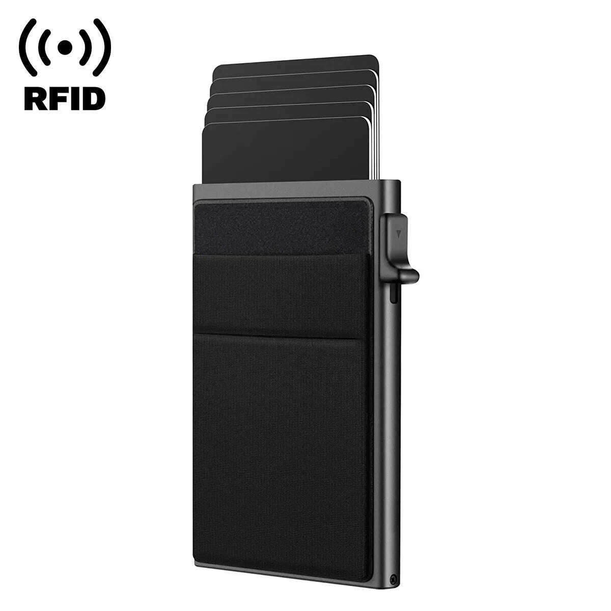 KIMLUD, ID Credit Bank Card Holder Wallet Luxury Brand Men Anti Rfid Blocking Protected Magic Leather Slim Mini Small Money Wallets Case, Type3-Black, KIMLUD APPAREL - Womens Clothes