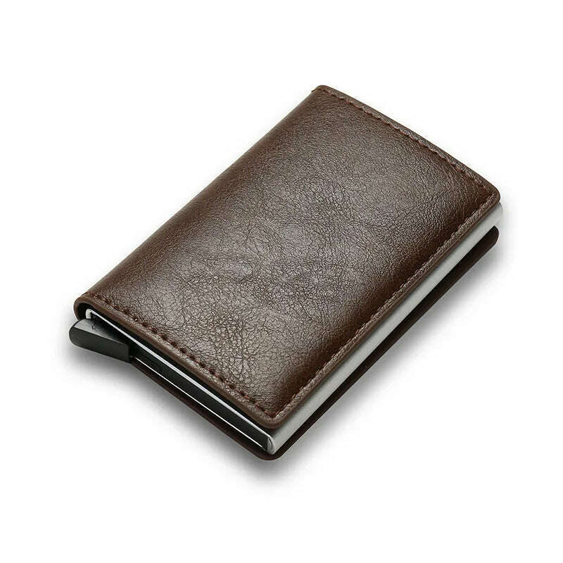 KIMLUD, ID Credit Bank Card Holder Wallet Luxury Brand Men Anti Rfid Blocking Protected Magic Leather Slim Mini Small Money Wallets Case, Type2-Coffee, KIMLUD APPAREL - Womens Clothes