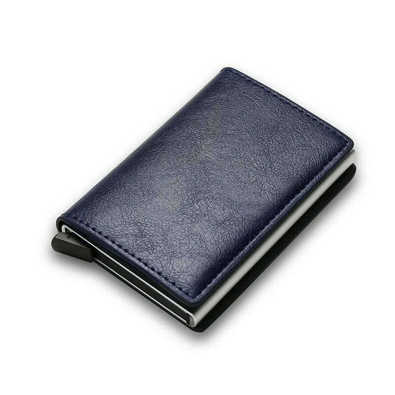 KIMLUD, ID Credit Bank Card Holder Wallet Luxury Brand Men Anti Rfid Blocking Protected Magic Leather Slim Mini Small Money Wallets Case, Type2-Blue, KIMLUD APPAREL - Womens Clothes