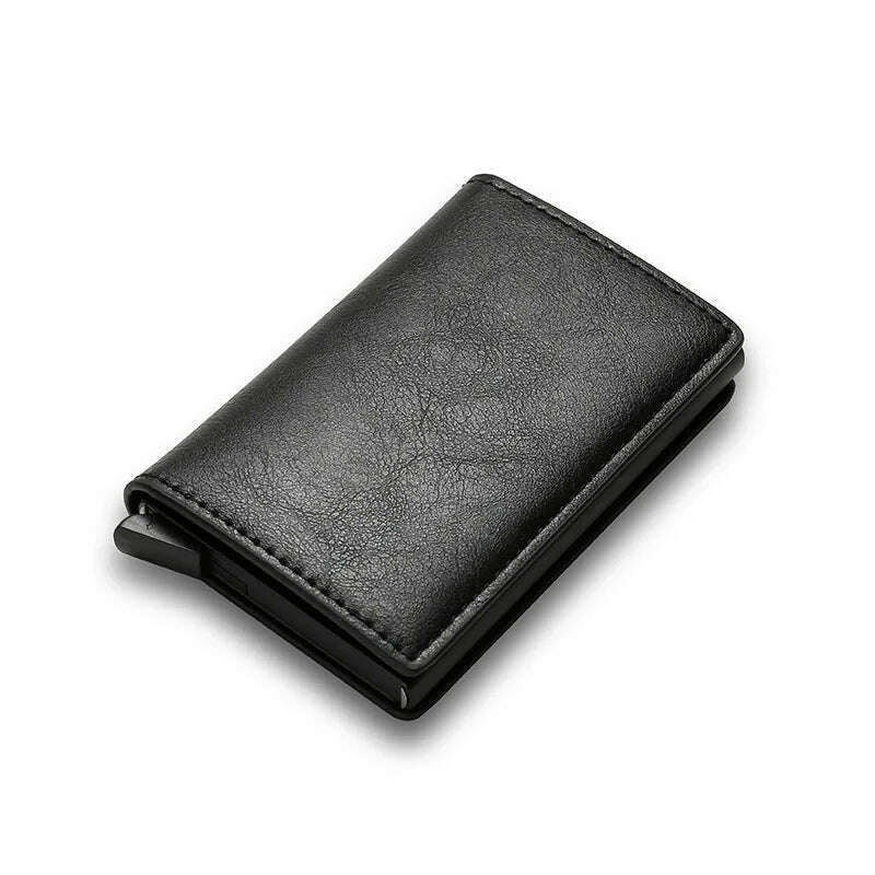 KIMLUD, ID Credit Bank Card Holder Wallet Luxury Brand Men Anti Rfid Blocking Protected Magic Leather Slim Mini Small Money Wallets Case, Type2-Black, KIMLUD APPAREL - Womens Clothes